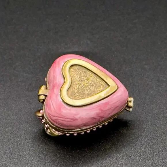 💖Luxury Pink Enamel Heart Trinket Box w/ Rhinestone Bow & Pearls Fabergé Style - Picture 6 of 8